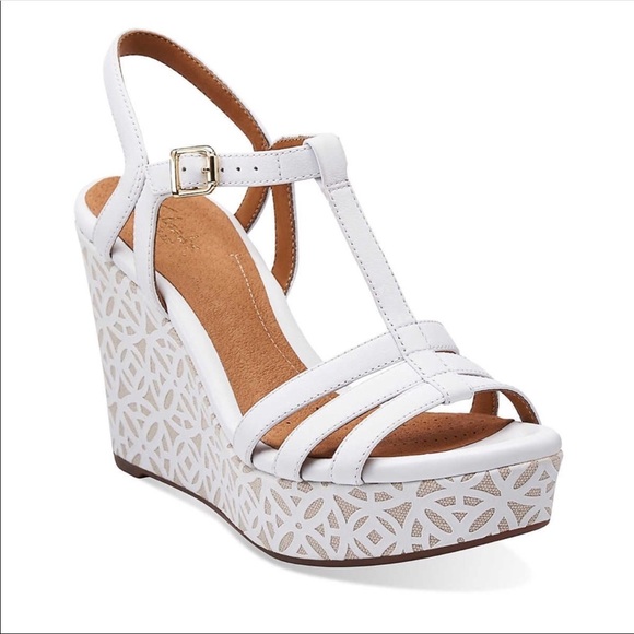 clarks white wedge sandals